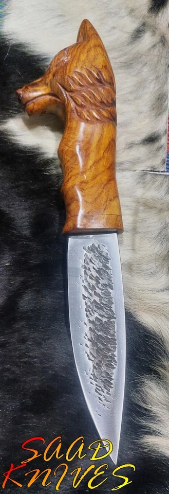 Custom Handmade Carbon Steel Convex Grind Wolf Hilt yakut knife, full tang Knife - Image 1 of 4