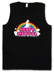 HEAVY MENTAL GYM TANK TOP Rainbow Regenbogen Metal Unicorn Einhorn Music Black - Picture 1 of 2