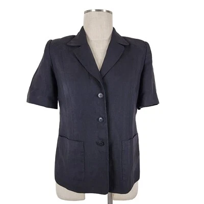 Blazer Talbots Mujer Talla 8P Negro Lino Irlandés Manga Corta Forrado con 3 Botones Foto 1 de 4