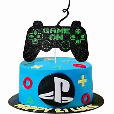 Juego Cake Topper Negro y Verde Dorado Controlador Videojuego Decoraciones para Pasteles Foto 1 de 4