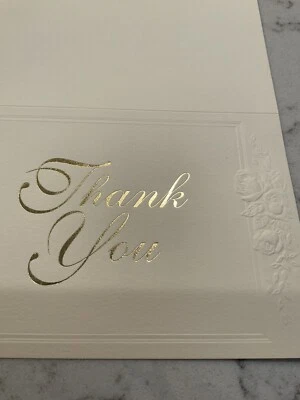 NIB 100 Thank You Cards With Envelopes Ivory, Gold Embossed Lettering - Изображение 1 из 3