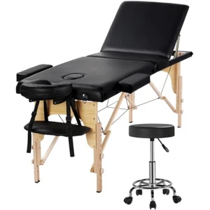 3 Folding Portable Massage Table with Rolling Stool Adjustable Salon Bed Chair - Picture 1 of 11