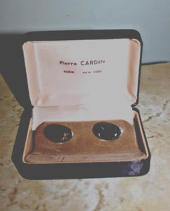 Vintage Pierre Cardin Cufflinks Engravable Oval Gold-Tone w/Box 3/4" - Picture 1 of 5