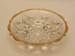 3 Footed 7" Glass Bowl by Anchor Hocking Pattern 920 Clear Teardrop Gold Trim - Picture 1 of 8