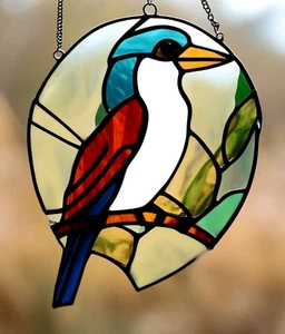 RIVER KINGFISHER DISK Stained Glass Suncatcher AUSTRALIAN NATIVE BIRD DESIGNS - Picture 1 of 24