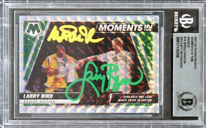 Magic Johnson Larry Bird Signed 2021 Panini Mosaic MIT Mosaic #19 Card BAS Slab - Picture 1 of 2