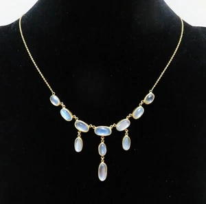Zartes Jugendstil 800 Silber Collier/ Halskette mit Mondstein-Cabochons - 42 cm - Bild 1 von 7