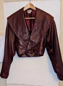 Vintage 80's Azzedine Alaia burgundy leather crop jacket, double breast Size 38 - Picture 1 of 14