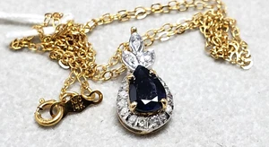 Delicado diamante vintage de 0,10 quilates 0,75 quilates (est.) Colgante Zafiro con Cadena 16" Oro 14K - Imagen 1 de 19