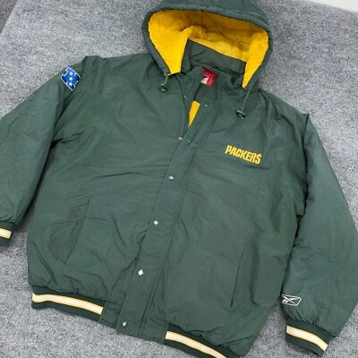 Chaqueta Reebok De Colección Green Bay Packers Hombres L Puffer Con Capucha Logo Aislado *LEER Foto 1 de 4