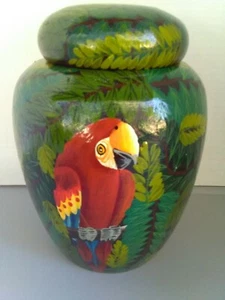 Parrot Hand Made and Painted Wooden Vase/Urn Shaped Container with Lid - Picture 1 of 7