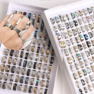 50pcs Ring Wholesale Bulk Lot Mixed STAINLESS STEEL Rings Men's Fashion Wedding - Picture 1 of 9