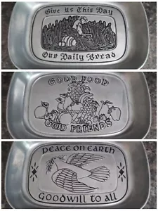 3 Pewter Wilton Large 10.5" Bread Trays Servers Daily Bread Good Friends Peace - Picture 1 of 12