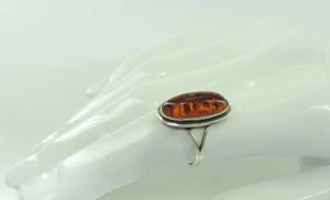 Vintage Damenring mit Bernstein / 835er Silber - 58 (18,4 mm Ø) - Picture 1 of 7