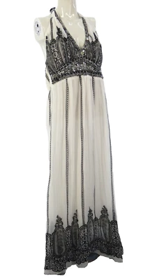 Maxi Vestido Embellecido Blanco Sin Espalda Halter Encaje Ocasión Especial Talla M Foto 1 de 4