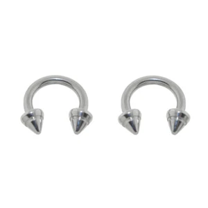 Pair of Steel Circular Barbell w/Cones Horseshoe Earrings 16-8G - Picture 1 of 1