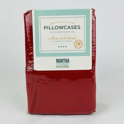 Fundas de almohada Martha Stewart vintage rojas para todos los días 2 estándar Queen 250 hilos Ct. Foto 1 de 4