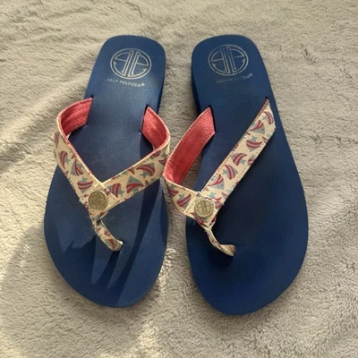 Sandalias Lilly Pulitzer Estampado Pez Azul Rojo Blanco Talla 7 Foto 1 de 4