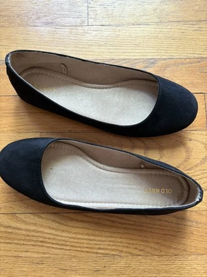 Women’s Old Navy Black Ballet Flats Faux Suede Slip On Shoes Round Toe Size 8.5 - Image 1 of 4