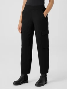 Eileen Fisher Black Flex Ponte Cargo Lantern Pants XS Tapered Stretch Pull On - Picture 1 of 8