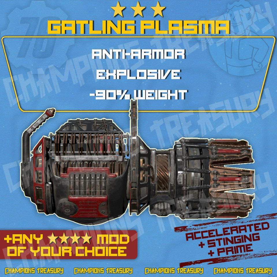 FALLOUT 76 PC ANTI-ARMOR EXPLOSIVE -90% WEIGHT GATLING PLASMA +PIN-POINTER'S - Image 1 of 1