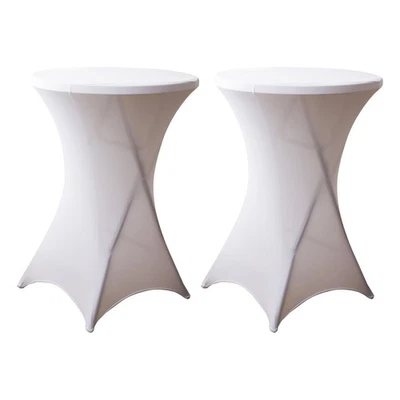 2件装32x43英寸圆形氨纶鸡尾酒桌布,白色弹性贴合高... — 第 1/4 张图片