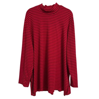 Slinky Brand NWOT Ribbed Mock Neck Tunic Women's 3X Striped Red Black Staple - Image 1 of 4