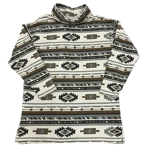 Vintage Aztec Patterned Roll Neck Jumper Womens Size 8-10 White Long Sleeve - Picture 1 of 11