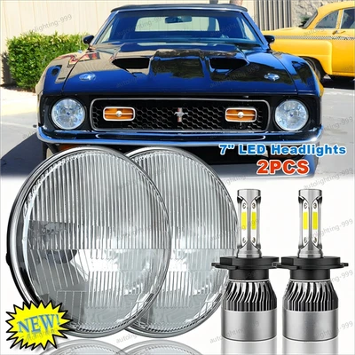 Par de faros LED redondos de 7 pulgadas H4 haz alto/bajo aptos para Ford Mustang 1965-1973 Foto 1 de 4