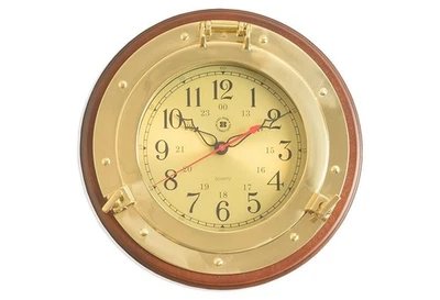 Solid Brass Porthole Wall Clock on Rosewood Base Nautical Maritime Mirror Clock - Image 1 of 4