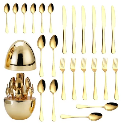 Golden Besteckset Edelstahl 24-teilig mit Löffel, Gabel, Messer und Teelöffel - Bild 1 von 4