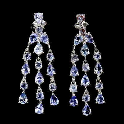925 Sterling Silver Earrings Pear Tanzanite 4x3mm Natural Gemstone Jewelry - Image 1 of 4