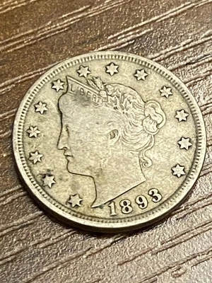 1893 Liberty V Nickel Nice Details Good Condition Five Cents USA USD VTG - Image 1 of 2