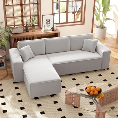HOMCOM Chaise Sectional Sofa, Corduroy Fabric Corner Couch, Light Gray - Image 1 of 4