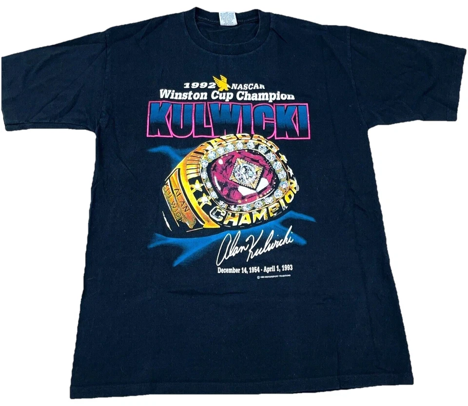 Camisa Nascar de Colección Hombres Camiseta Negra Grande Alan Kulwick Años 90 Anillo de Carreras Winston 92 Foto 1 de 4