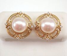 3.30Ct Round Cut Pearl Natural Halo Jacket Stud Earrings 14K Yellow Gold Plated