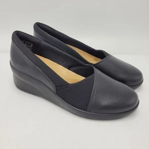 Clarks Suttyn Comfort Walk Womens 6.5 Leather Slip-on Loafers Wedge Heels EUC - Picture 1 of 14