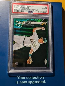 2020 TOPPS CHROME SHELDON NEUSE RC GREEN WAVE REFRACTOR /99 (PSA 9 MINT) #61 A'S - Picture 1 of 5