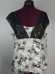 Neu mit Etikett Work To Weekend elfenbeinfarbenes Top mit schwarzer Spitze & Blumenmuster Größe 14 - Bild 1 von 12