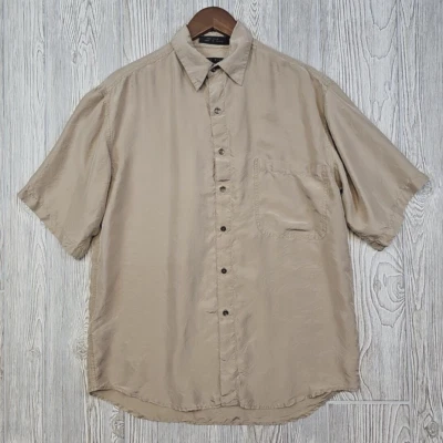 Perry Ellis Shirt Men's M Beige 100% Silk Pocket Short Sleeve Lightweight Button - Image 1 of 4
