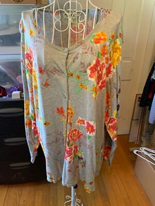 NORM THOMPSON Gray Floral Women's Lightweight Cardigan Sweater - Size 2X - Picture 1 of 5