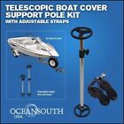 Telescopic boat cover support pole with adjustable webbing straps