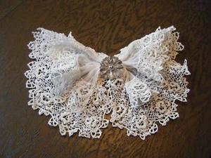 Antique lace Bow jabot versatile silk voile design & Irish lace hand done France - Picture 1 of 5