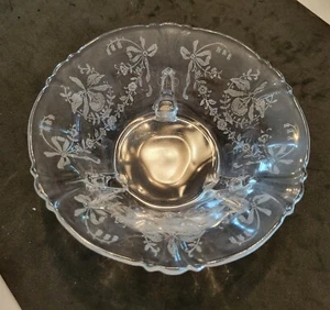 Heisey Queen Anne Orchid Dolphin Crystal Footed Bowl Sauce 7 1/2” Unmarked - Picture 1 of 4