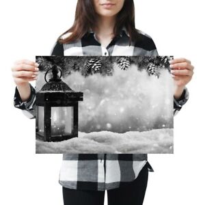 A3 - Christmas Lantern Candle Snow Poster 42X29.7cm280gsm(bw) #35209
