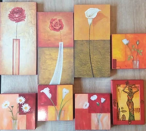 DEKO BILDER HANDARBEIT 8 STÜCK BLUMEN 30 x 15 cm und 15 x 15 cm DEKORATION - Bild 1 von 9