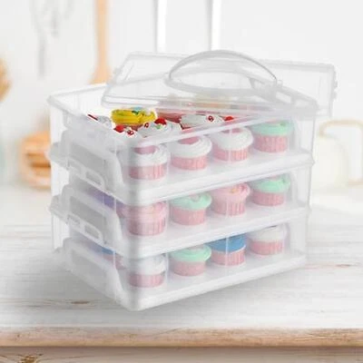 3 Tier Plastic Cake Box Carrier Cupcake Storage Box Container Clear With Lid - Image 1 of 4
