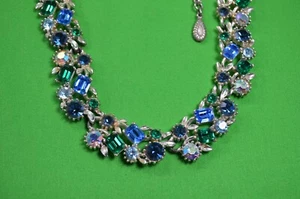 Vintage blau & grün Strass Halsband Halskette, Markenlos, Haken hat Reparatur, M1 - Bild 1 von 4