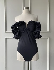 | COUNTRY ROAD | nylon puff sleeve one piece black | $159 | SIZE: L,14 | new - Picture 1 of 10