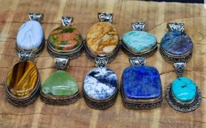 Lote de colgante de ágata y mezcla de piedras preciosas enchapado en plata 925 al por mayor colgante hecho a mano - Imagen 1 de 9